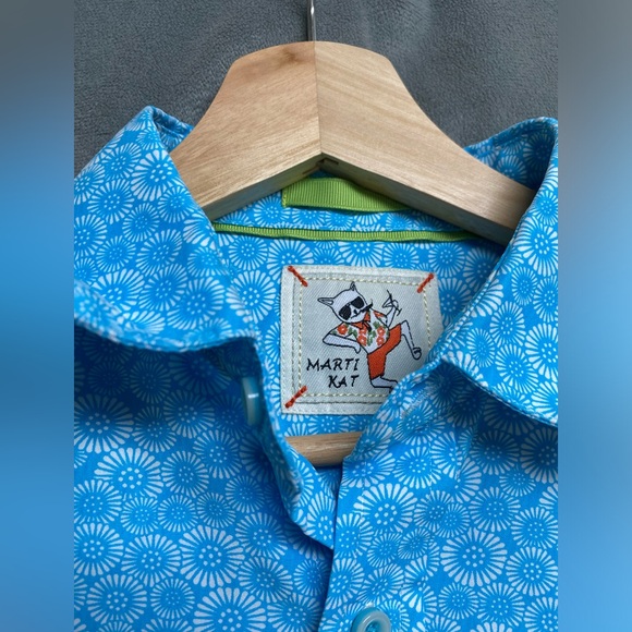 Marti Kat Shirt Mens Small Blue Short Sleeve Button Up Geometric Beach Vacation - Picture 3 of 11
